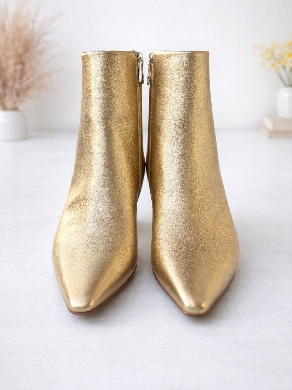 Naturalizer Metallic Gold Pointed Toe Ankle Booties